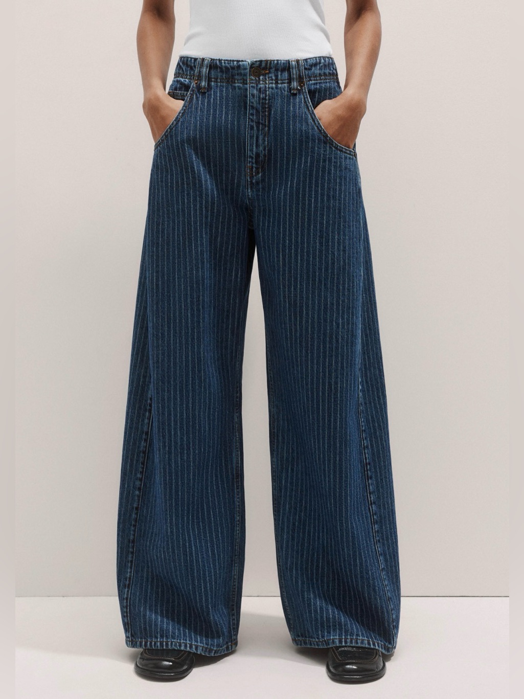 Me+Em Relaxed Stripe Wide-Leg Jean, Size 26